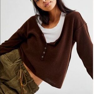 Free People Nimbus Cashmere Henley Dark Roast
